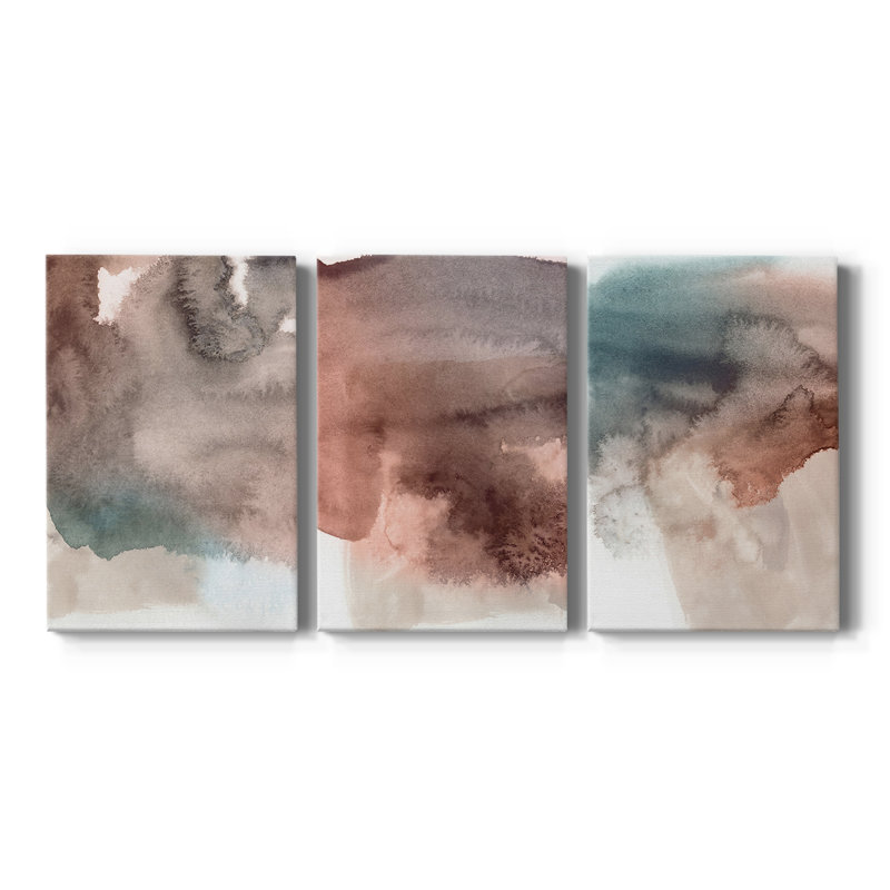Red Ochre Abstract I  -Custom Wrapped Gallery Canvas - 3 Pieces, 12" H x 24" W