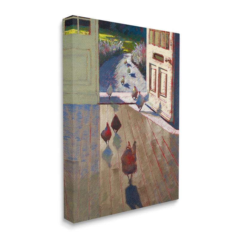 Chickens Strolling Through Farmhouse Doorway Contemporary Strokes par Lisa Timmerman - Peinture sur toile, Toile tendue