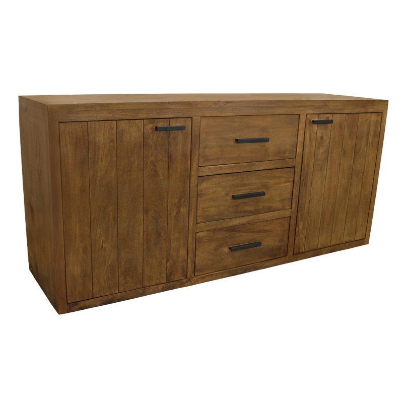 71" Chestnut Distressed Solid Wood Three Drawer Sideboard with Two Doors