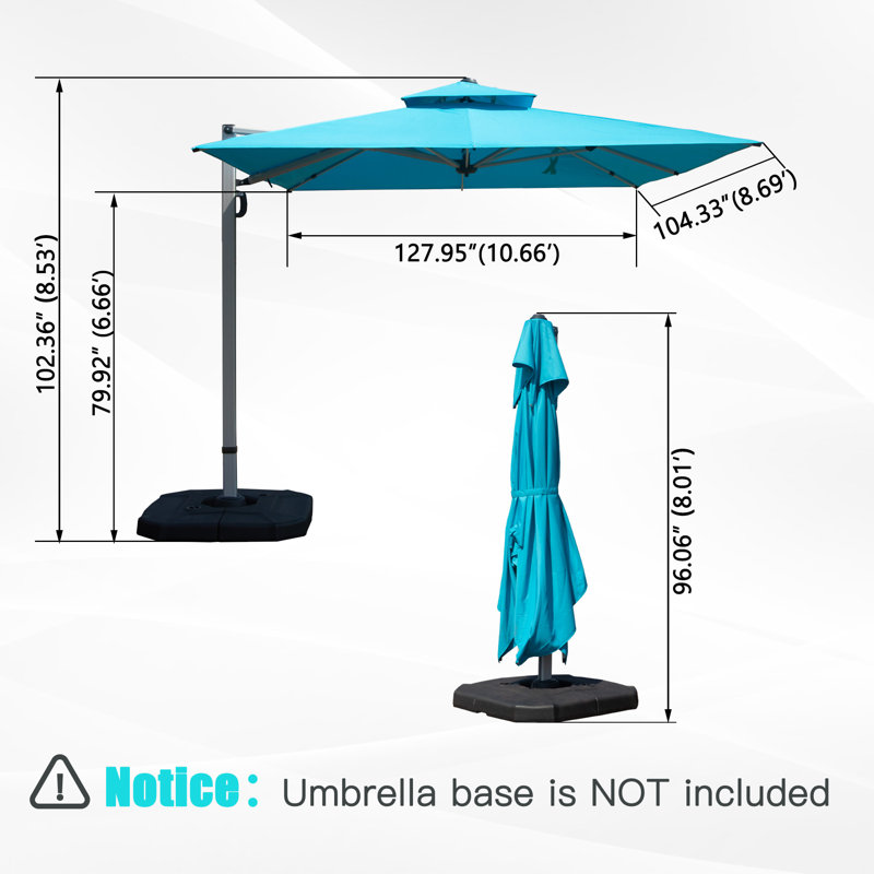 9'X 11' Rectangle Cantilever Umbrella With Centre Pole (Base Not Included), Lake Blue