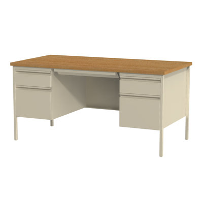 Double Pedestal Office Desk with Center Drawer for Home, Office, or School