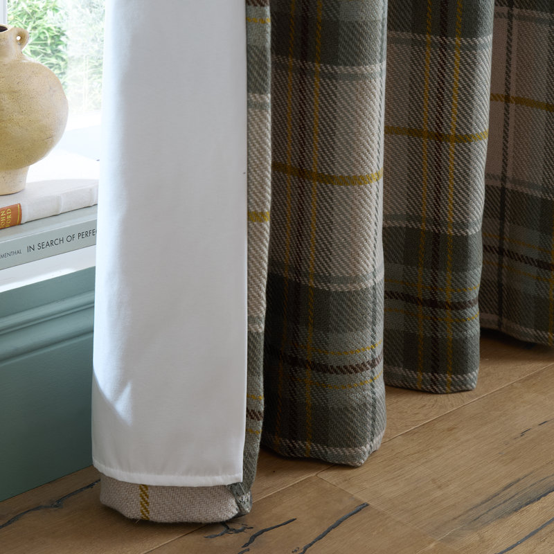 Brushed Woven Glencoe Check Thermal Eyelet Curtains, Green, 46 x 90 Inch