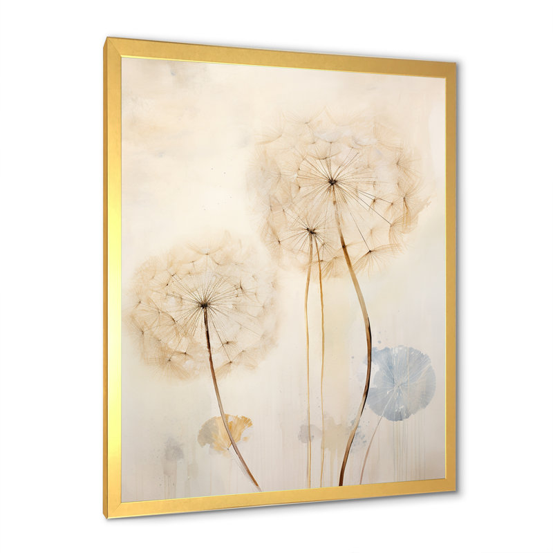 Dandelion Mute Tone IV sur toile, Cadre doré simple, H 32 po x l 16 po x P 1 po