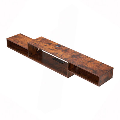 Meuble télé flottant, centre de divertissement mural de 70 po avec prise de courant et tablette de télévision par câble avec armoire de rangement pour lecteur DVD, boîte de câble, console de jeu, accessoire de télévision, bois