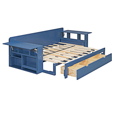 Lit de jour avec bureau amovible et table d'appoint hydraulique