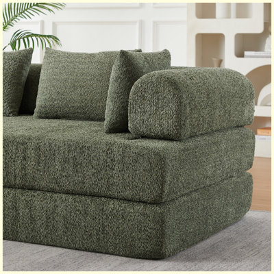 Chenille Upholstered Convertible Sleeper Sofa Bed with Throw Pillows