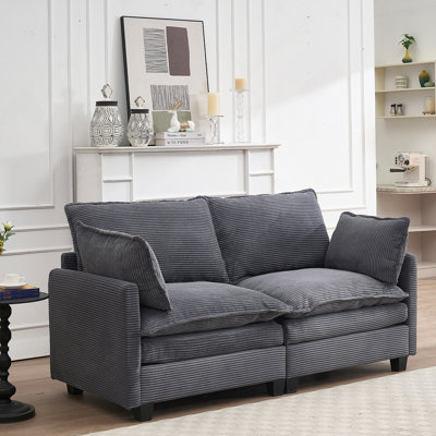 Velvet Upholstered 2-Seat Sofa ,2 Lumbar Pillow, Deep Seat Couch for Living Room