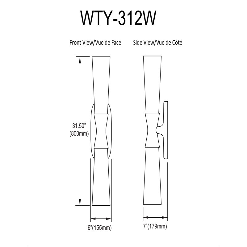 Whitney 2 Light Wall Sconce, 31.5" H x 6" W x 7" D, Matte Black