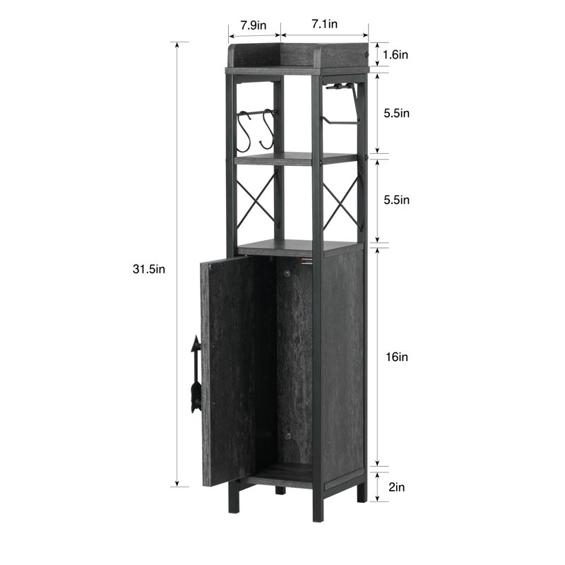 Haslom Freestanding Linen Cabinet, Charcoal Gray