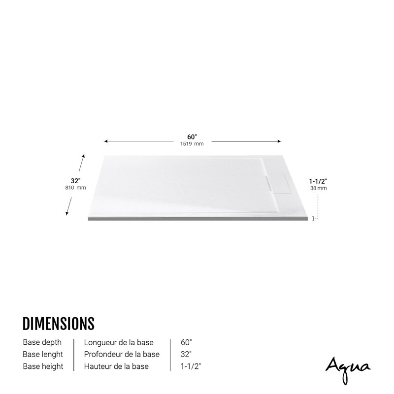 Base de douche texturée de 32 po x 60 po en blanc mat pour installation en alcôve ou en coin Aurelia, Blanc