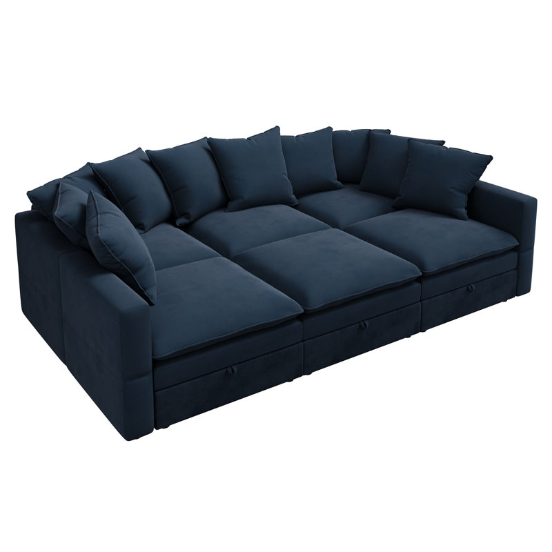 Canapé modulaire rembourré avec rangement Cloud, Blue Velvet