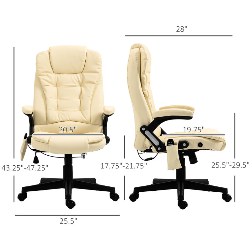 Fauteuil de bureau beige en cuir d'unité centrale, inclinaison de 120 degrés, massage par vibration, accoudoir, télécommande pour réduire le stress avec chauffage, accoudoir et siège réglable