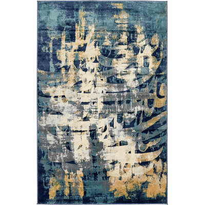 Tapis bleu marine à motif abstrait Brantlie