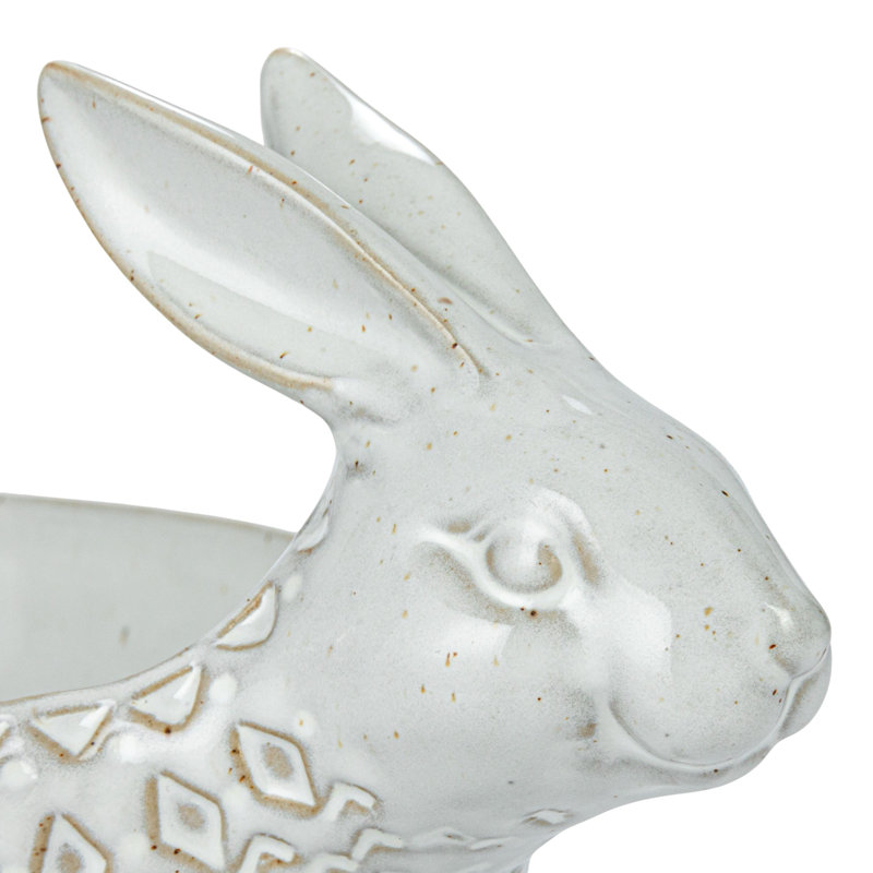 Debossed Stoneware Rabbit Bowl with Reactive Glaze