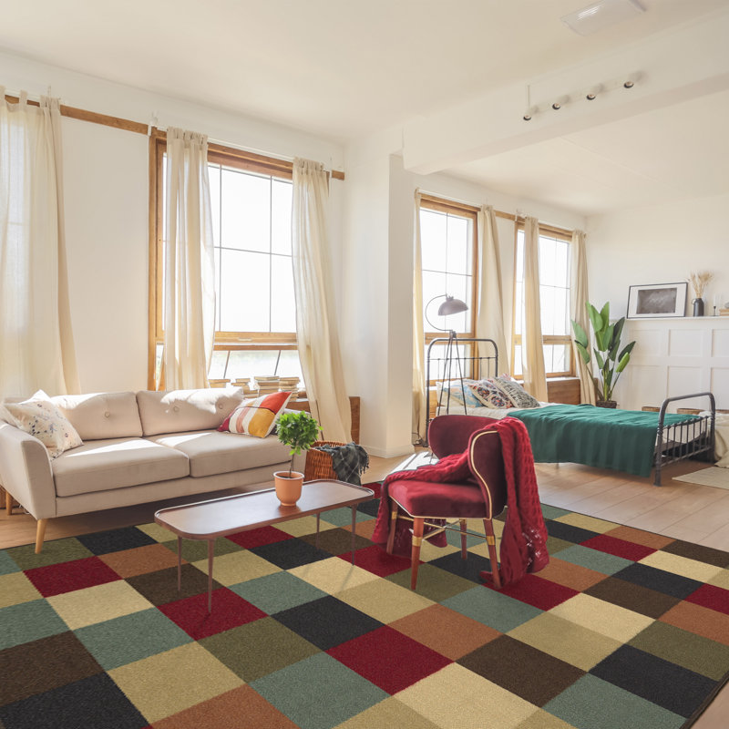Non-Slip Checkered Area Rug For Living Room, Hallway Runner, Entryway Rug, Rectangle 8'2" x 9'10"