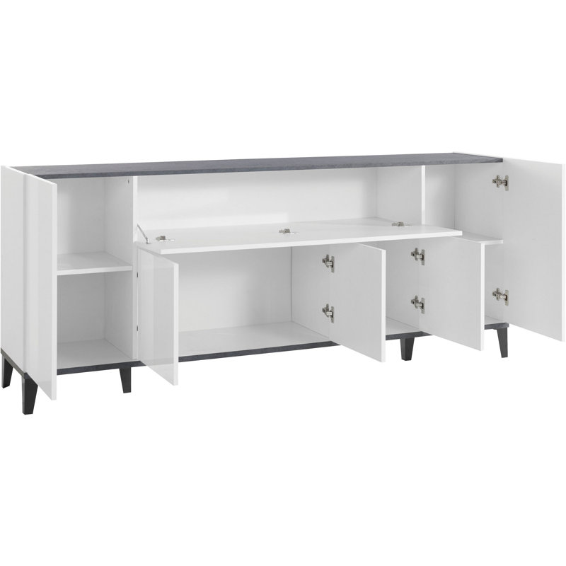 Hodapp 200cm Sideboard, White Glossy/Slate