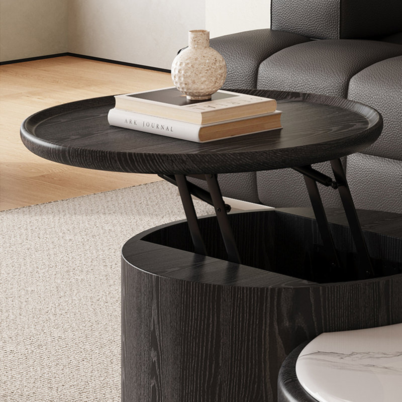 Table basse en pierre frittée de style italien, H 12,6 po x L 31,5 po x l 31,5 po, Blanc/Noir