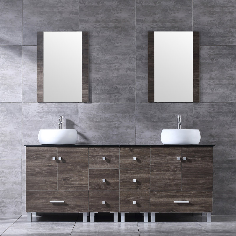 72.4'' Double Bathroom Vanity with Glass Top with Mirror