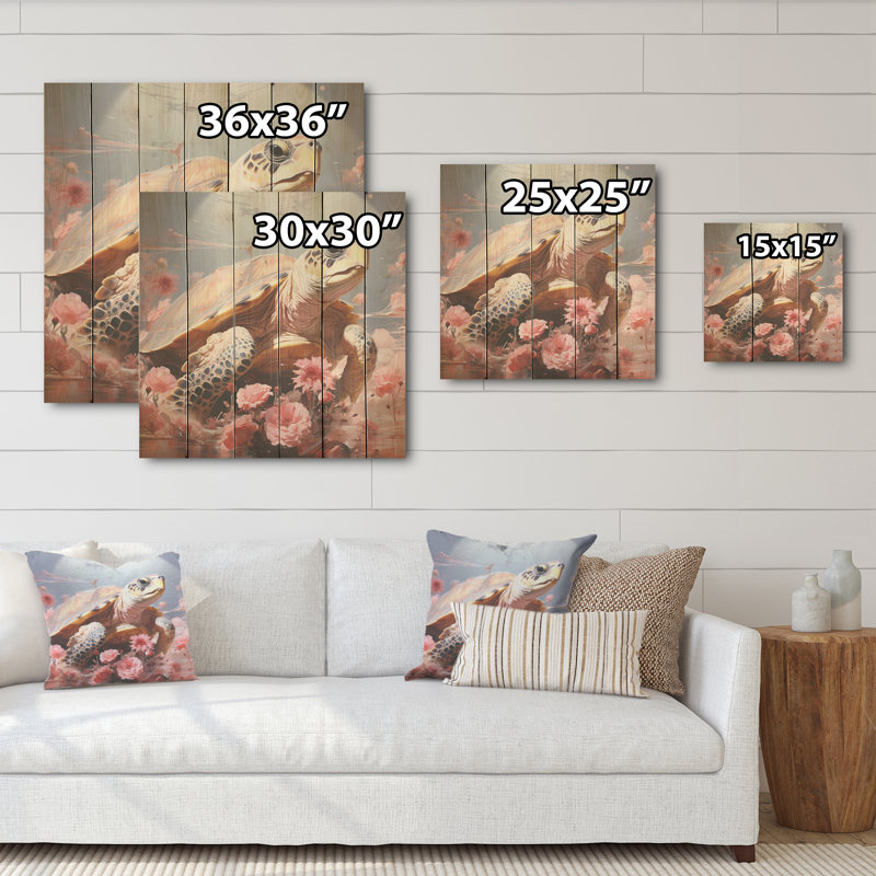Romantisme tortue - tortue, art mural sur bois de pin naturel, H 25 po x l 25 po