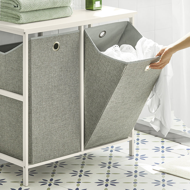 Gray Dual Compartment MDF Laundry Hamper with Removable Baskets
