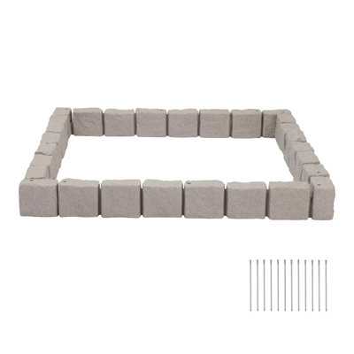 Bordure de faux paysage de pierre, trousse de 15,5 pi, bordure de bordure sans jardin, blocs pour pelouse, plates-bandes, cours, lot de 4, chaque section a 6 briques, 12 pointes grises