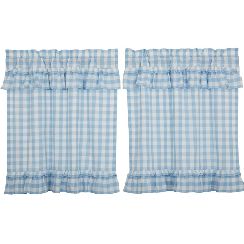 Annie Buffalo Check Cotton Cafe Curtain, Dusk Blue, 72" W x 36" H