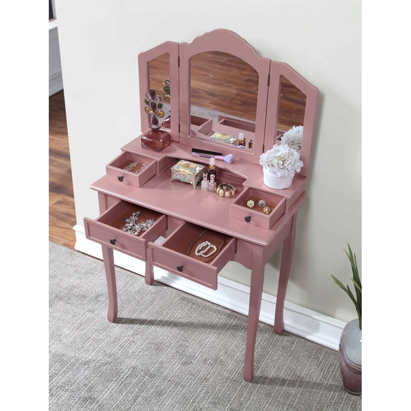 Sanlo Wooden Vanity Make Up Table And Stool Set, Rose Gold