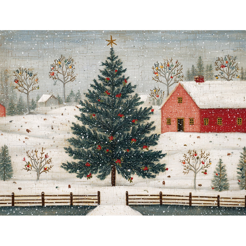 Art mural sur toile Folk Farm Christmas Tree, H 40 po x l 30 po