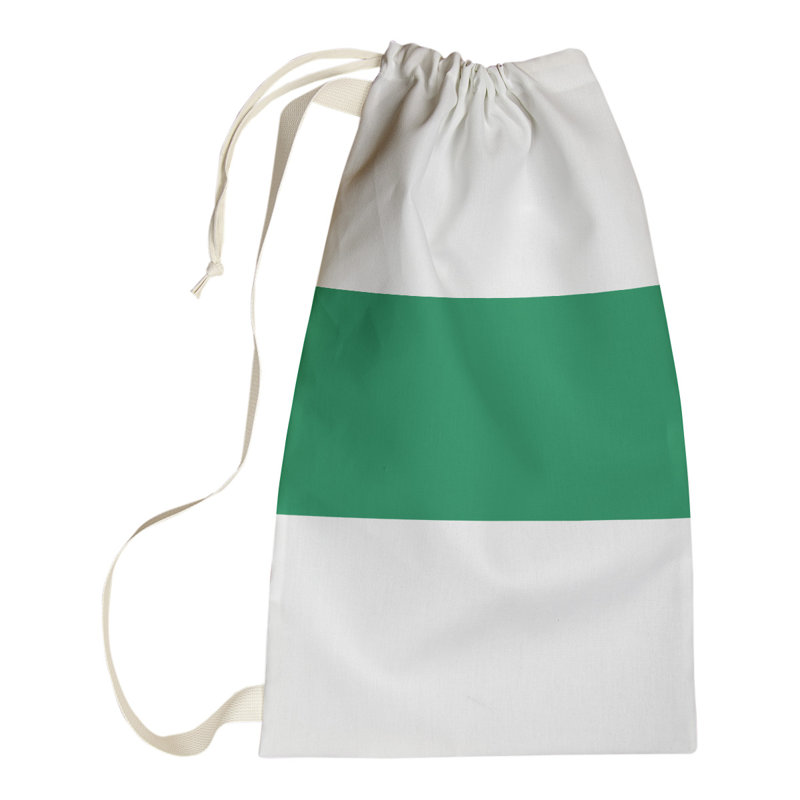Boston Fabric Laundry Bag with Handles, Small ( 29" x 18" x 1.5"), White/Green/White