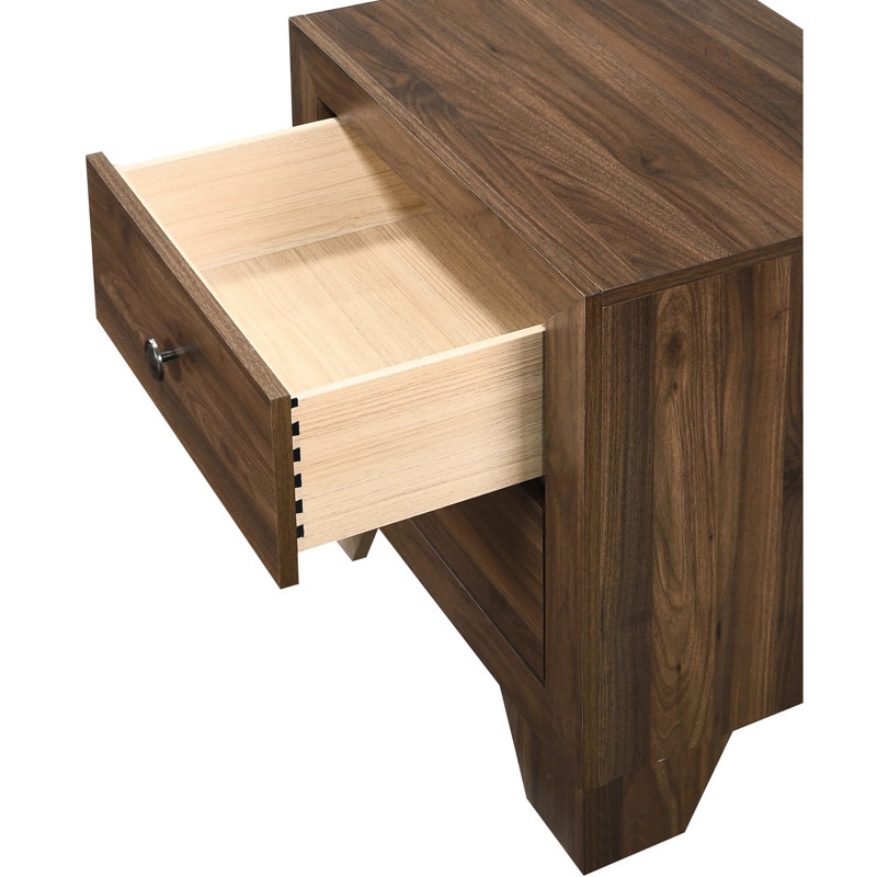 Table de chevet Annease 2 avec métal, finition cerisier brun, accessoires de chambre à coucher, abat-jour