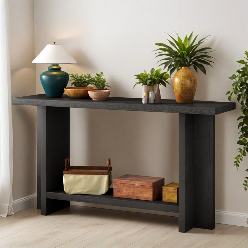 Console de 60,02 po, table de vestibule minimaliste avec pieds en forme de T, table de canapé avec tablette inférieure pour le salon, couloir