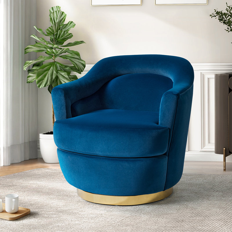Lundquist Velvet Swivel Barrel Chair, Navy Velvet