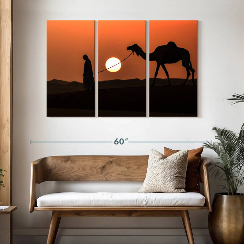 Silhouette d'homme et de chameau, H 32 po x l 50 po