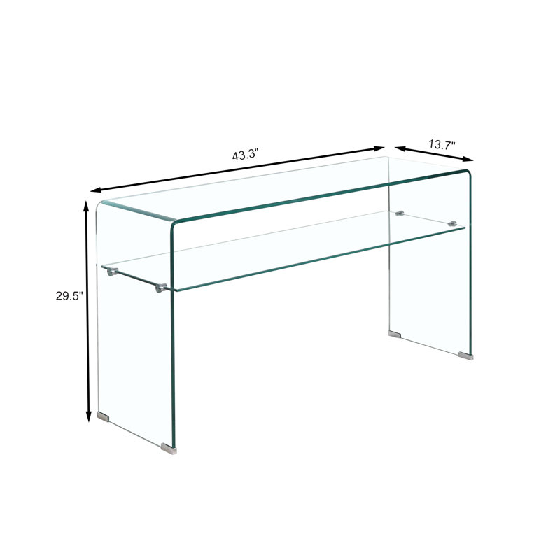 Glass Console Table, Transparent Tempered  Glass Console Table With Rounded Edges Desks, Sofa Table
