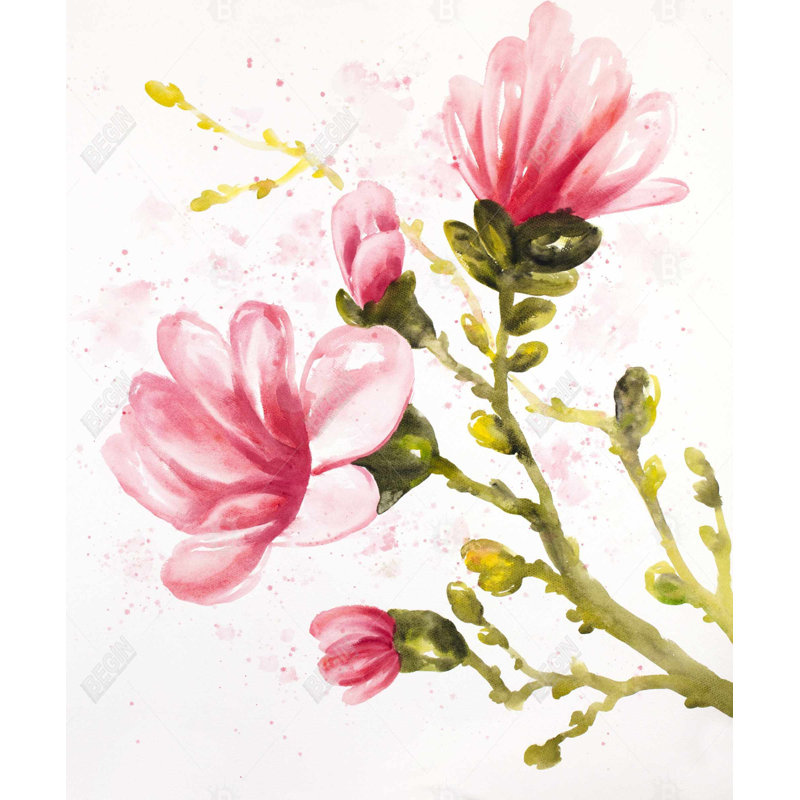 Aquarelle de fleurs de magnolia - Toile florale rose pour la décoration intérieure