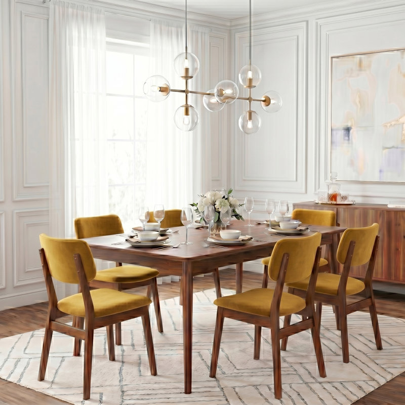 Avra Upholstered Solid Wood Side Chair, Velvet Dark Yellow