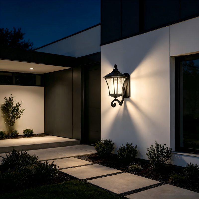 Lanterne murale solaire d'extérieur, verre transparent et aluminium noir Lm