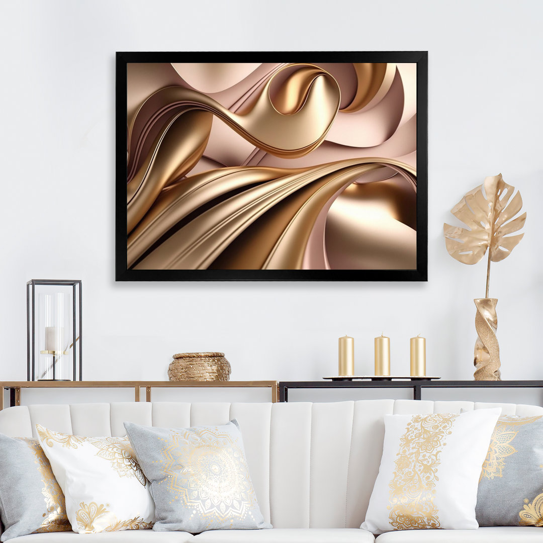 Smooth Liquid Gold In Soft Shades Of Gold And Taup - Abstract Liquid Ink Wall Art Print Design Art Overall