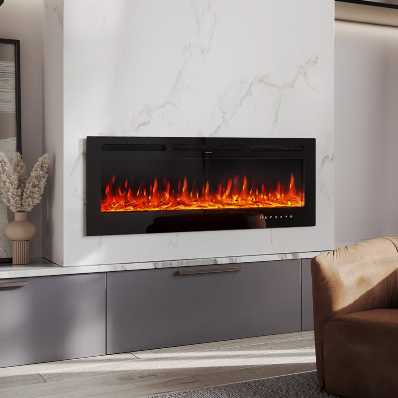 Adrianne Recessed/Wall Mounted Electric Fireplace Adjustable Flame with Remote, 54.4cm H x 152.4cm W x  14cm D