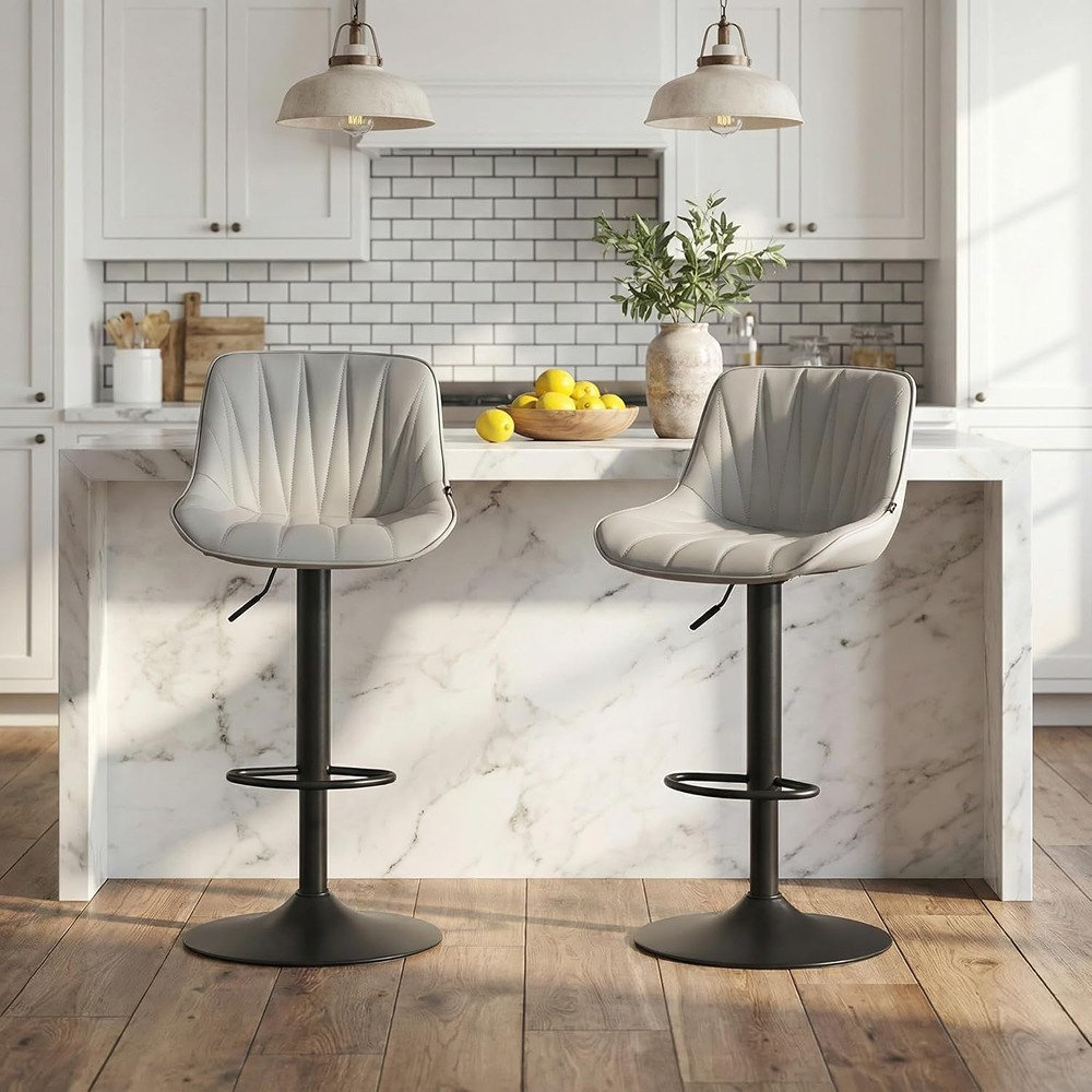 Latitude Run® Set Of 2 Modern Adjustable Swivel Bar Stools With Faux ...