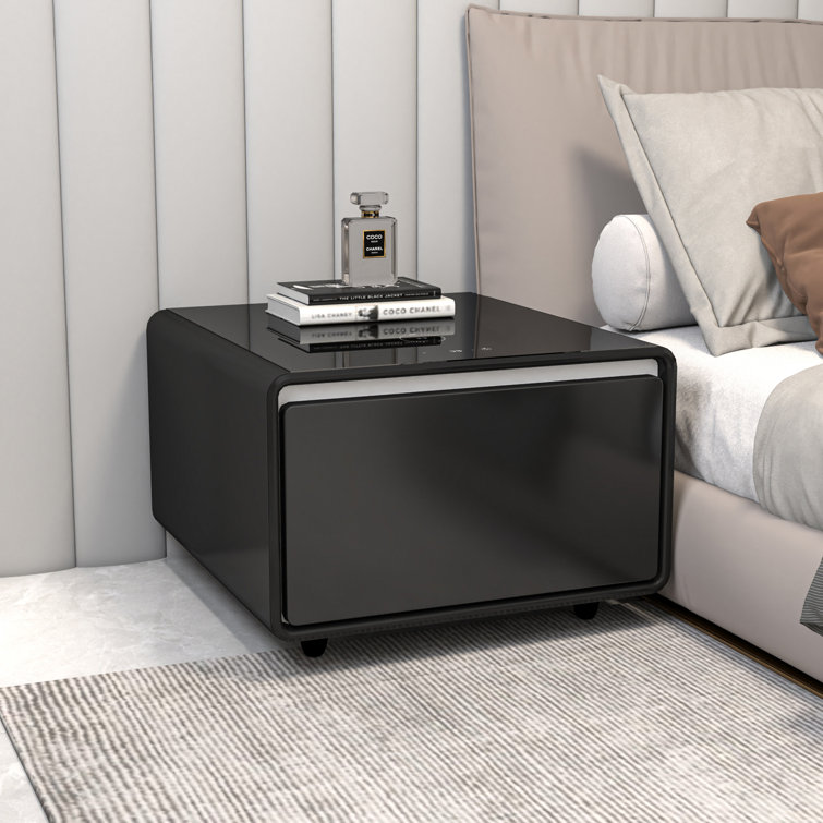 Smart End Table with Fridge and Built-In Outlets Livtab Color: Black