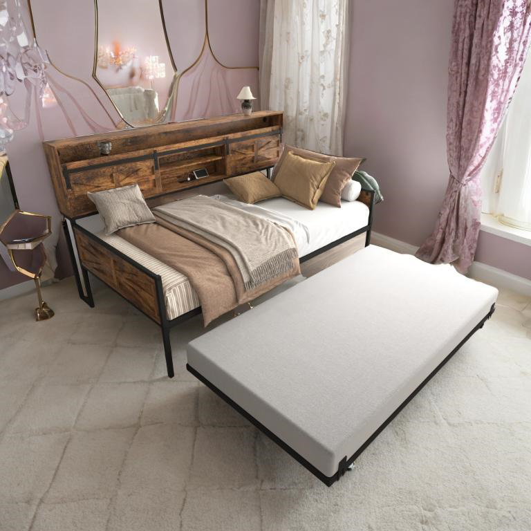 Multi-Functional Twin Daybed with Trundle, LED Lighting & Charging Station