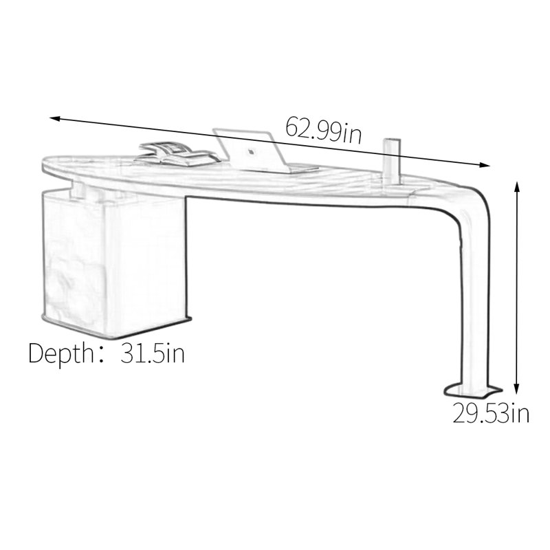 Scratch and Heat Resistant Sintered Stone Desk, 29.53" H x 62.99" W x 31.5" D