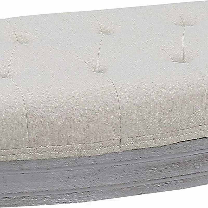 Banc capitonné à motif côtier avec pattes au fini gris patiné
