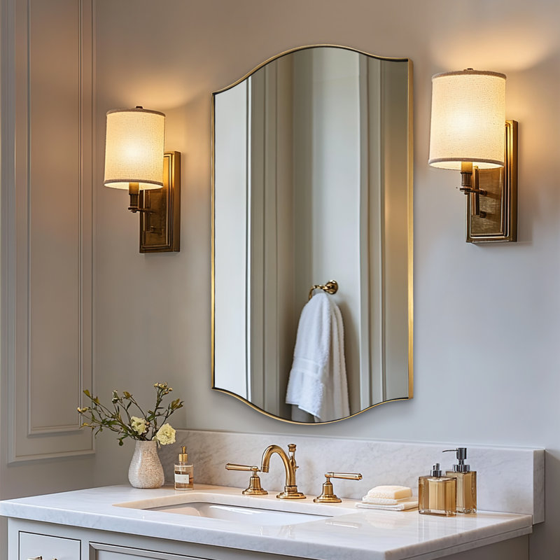 Miroir mural de salle de bain Curve, Or brossé, 40 po x 24 po