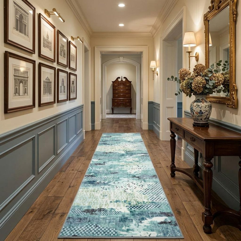 2'x6' Boho Abstract Machine Washable Runner Rug with Non-Slip Rubber Backing - Low-Pile, Stain Resistant Carpet for Hallway, Kitchen, Entryway