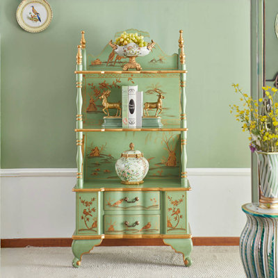 French Retro Green Multi-layer Display Cabinet