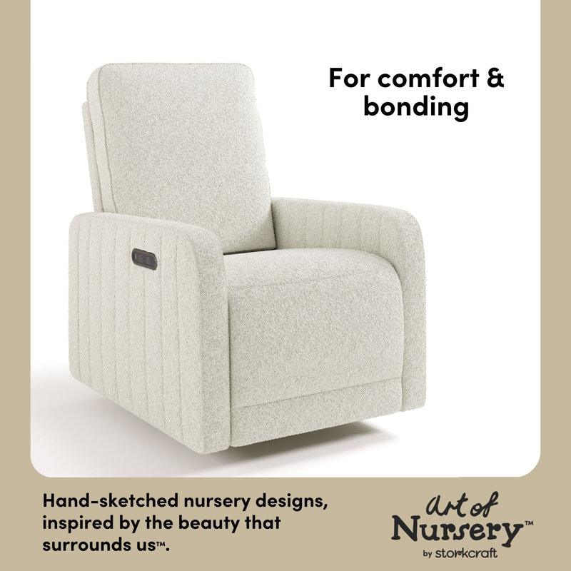 Kyoto Deluxe Nursery Power Recliner Swivel Glider with Dual USB Charging, Ivory Boucle