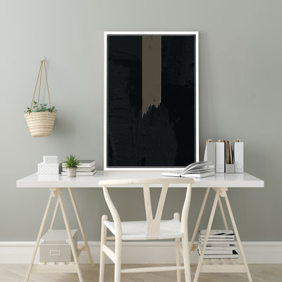 Motif géométrique noir sur fond gris à rayures, formes abstraites et minimalistes, décoration murale nordique contemporaine sur toile
