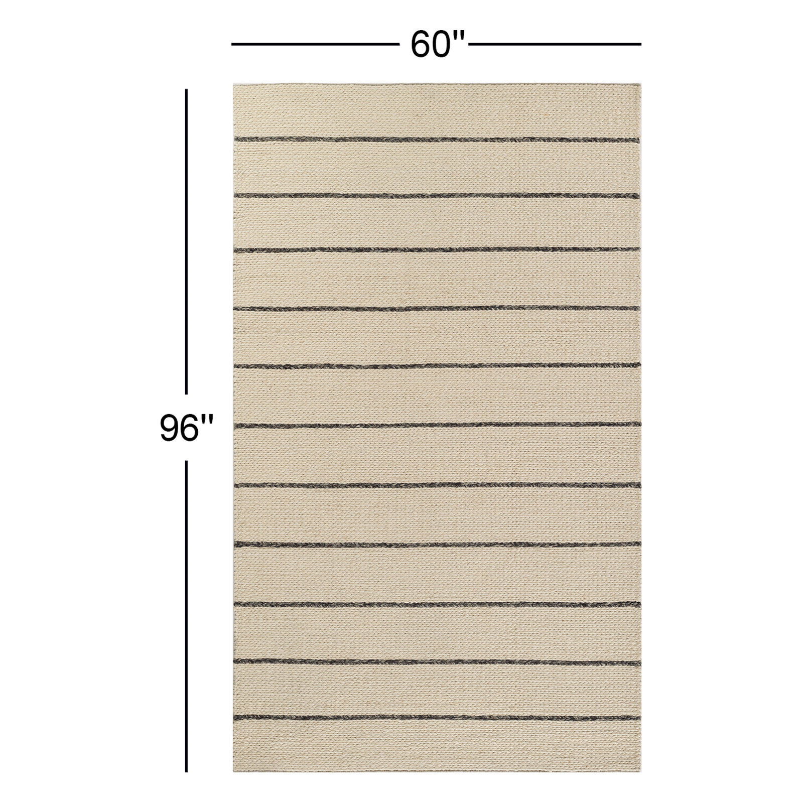 Lemington Ivory Beige Hand-Woven Striped Wool Rug, Rectangle 5' x 8'